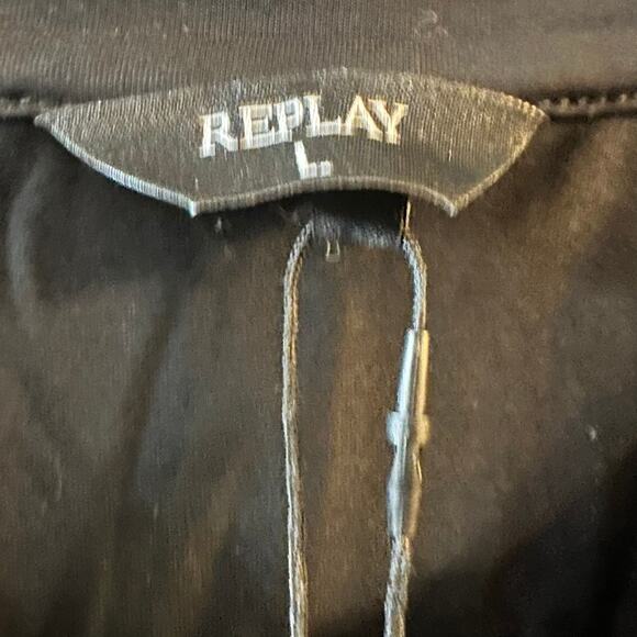 Replay M. Mercerized SS Men's Shirt Black Premium Cotton Tee Size Large - Picture 3 of 7